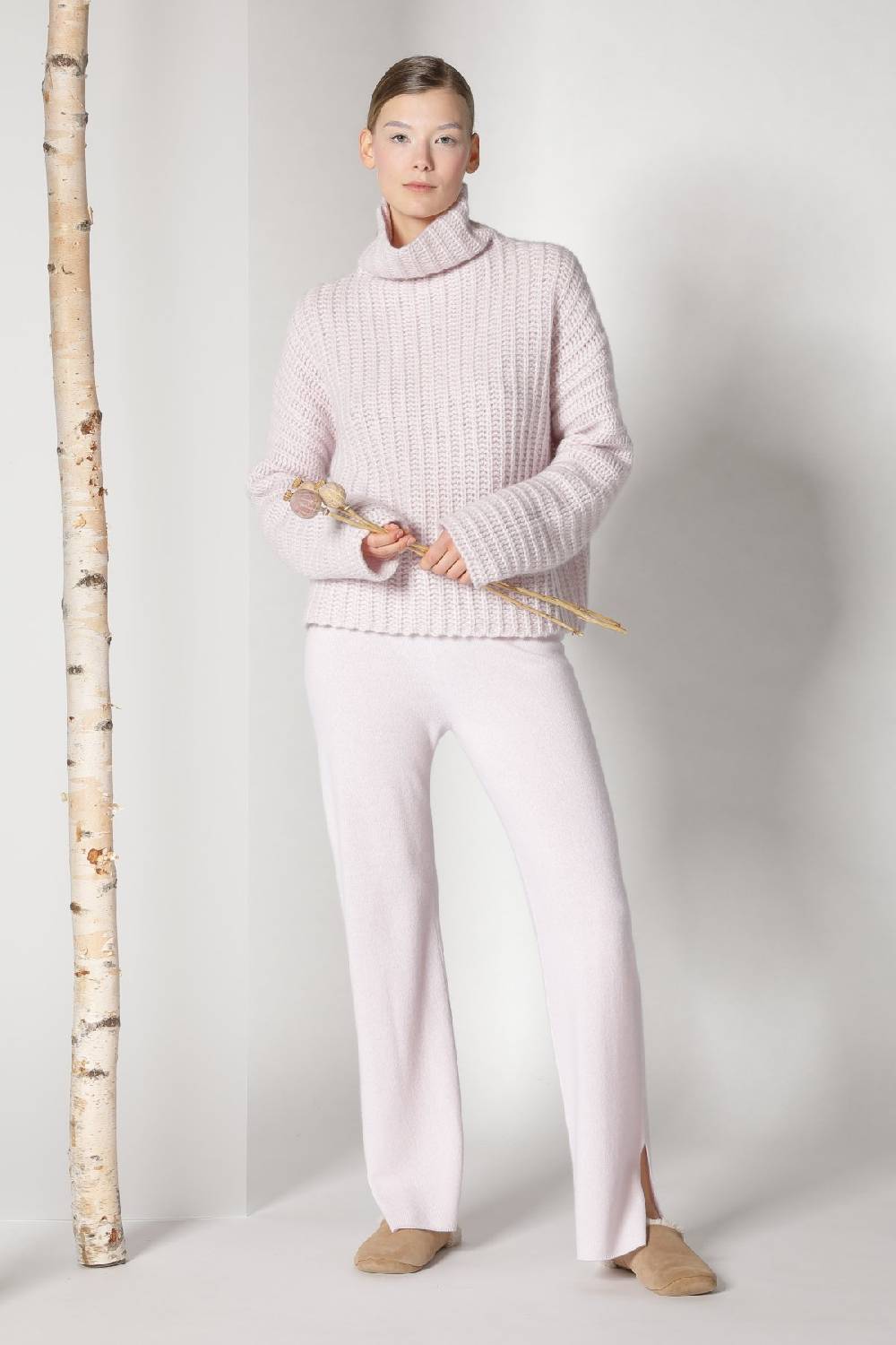 Sminfinity Fluffy Ribbed Turtleneck Jumper + Pure Slitted Pants