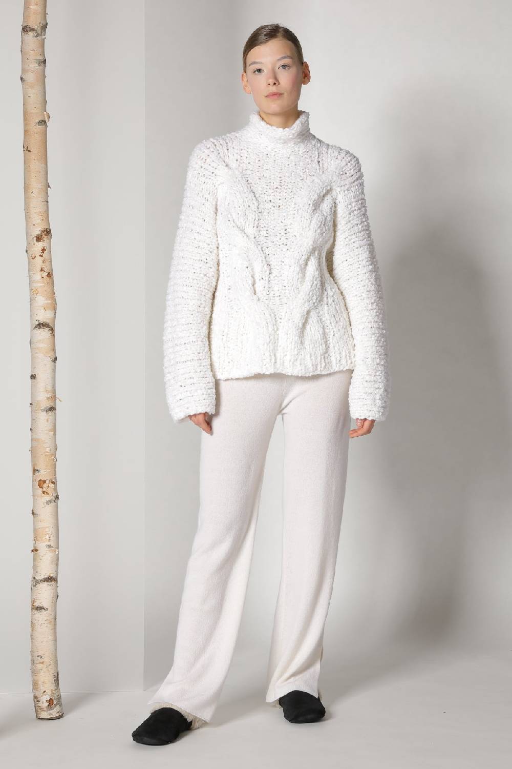 Sminfinity Handknitted Cable Jumper + Pure Slitted Pants