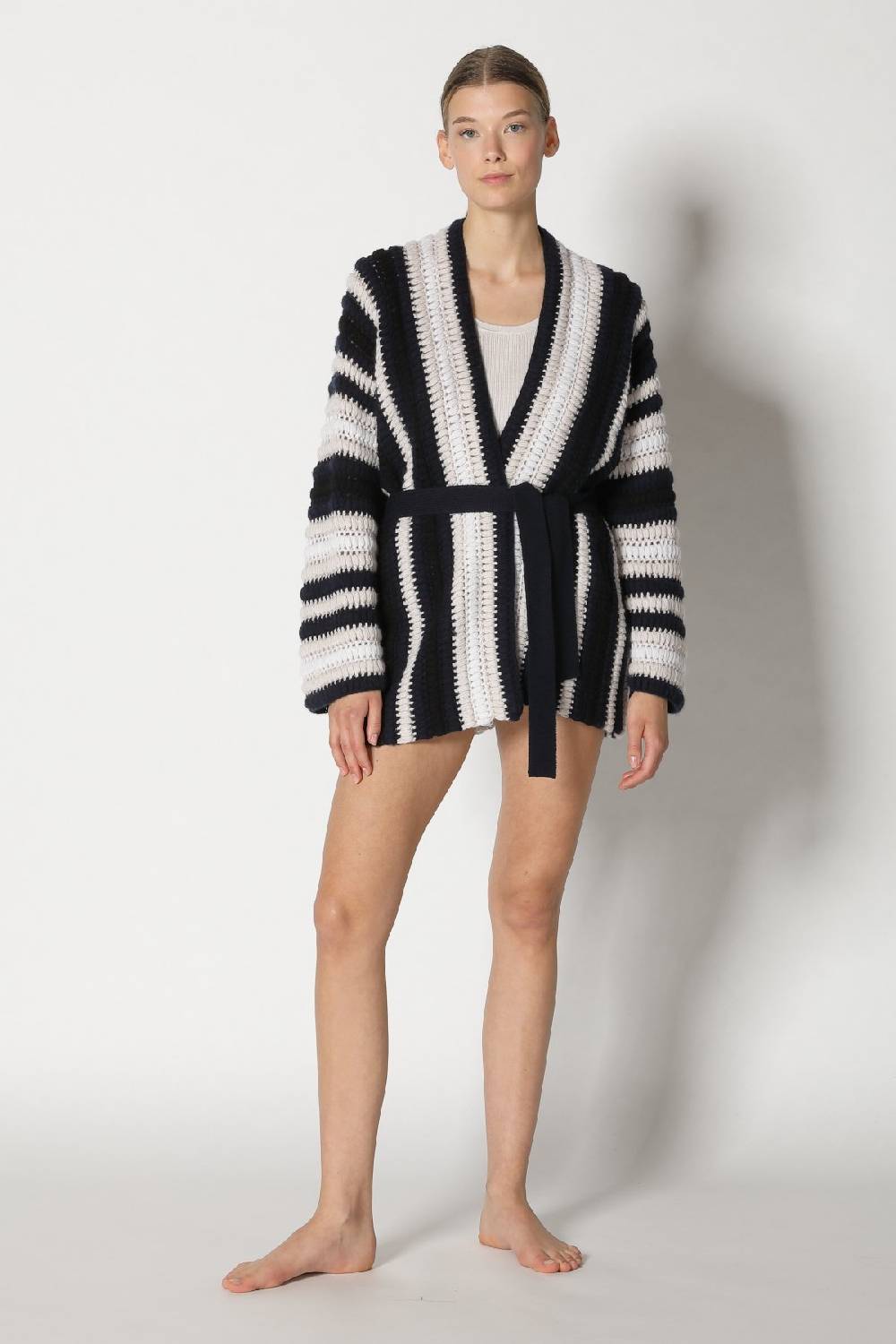 Sminfinity Pure Stripe Crochet Jacket + Silky Rib Tank Top