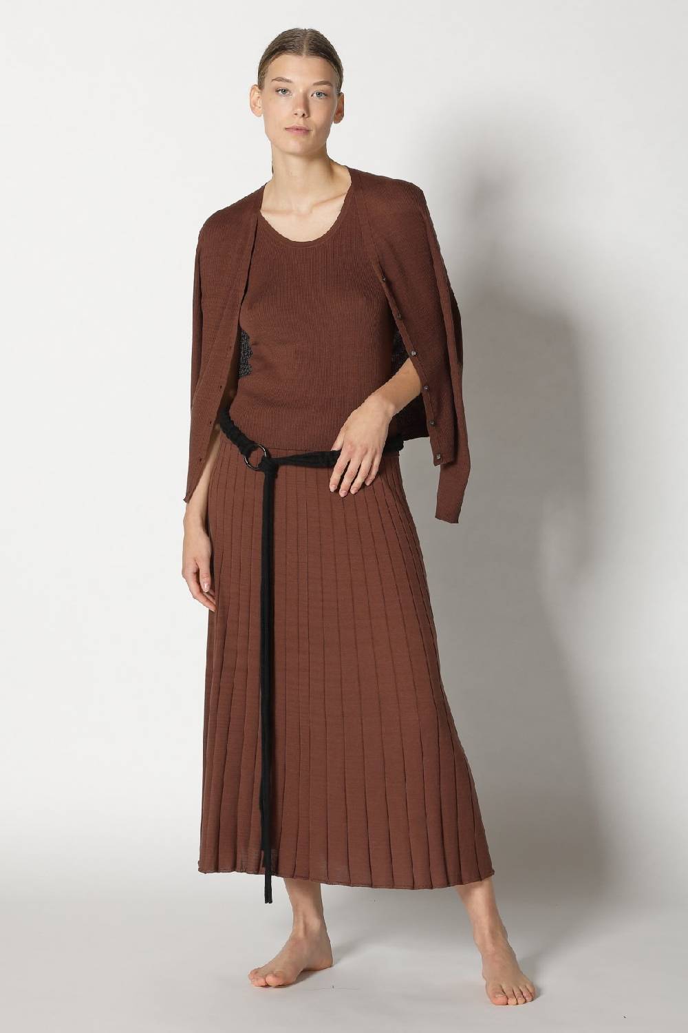 Sminfinity Silky Rib Cardy + Silky Rib Tank Top + Silky Sun Rib Skirt + Hang Loose Ring Belt