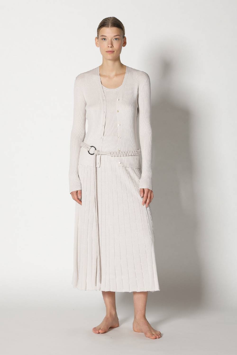 Sminfinity silky rib cardy + silky rib tank top + silky sun rib skirt + hang loose ring belt