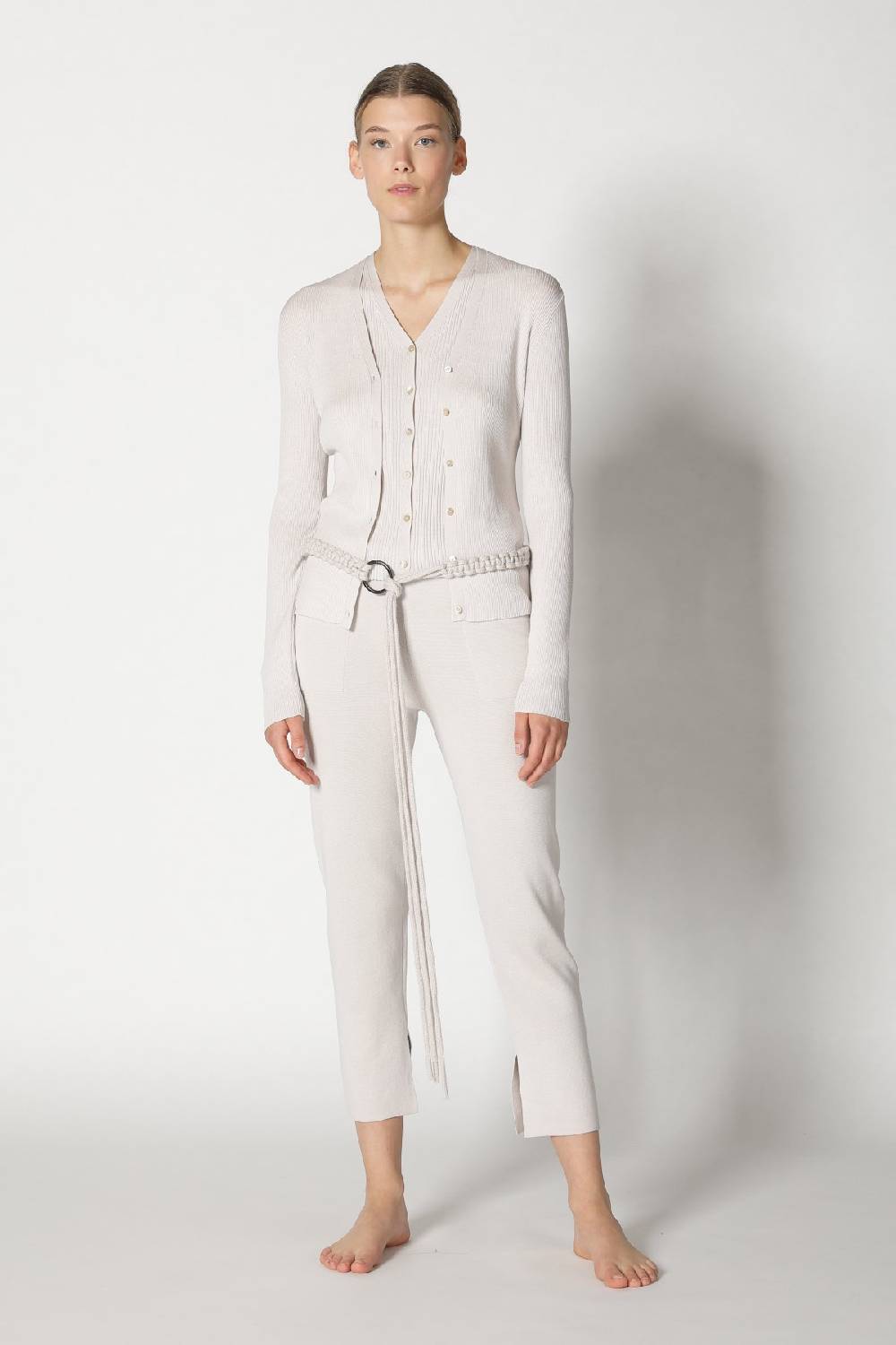 Sminfinity Silky Rib Cardy + Silky Rib Vest + Silky Cropped Pants + Hang Loose Ring Belt