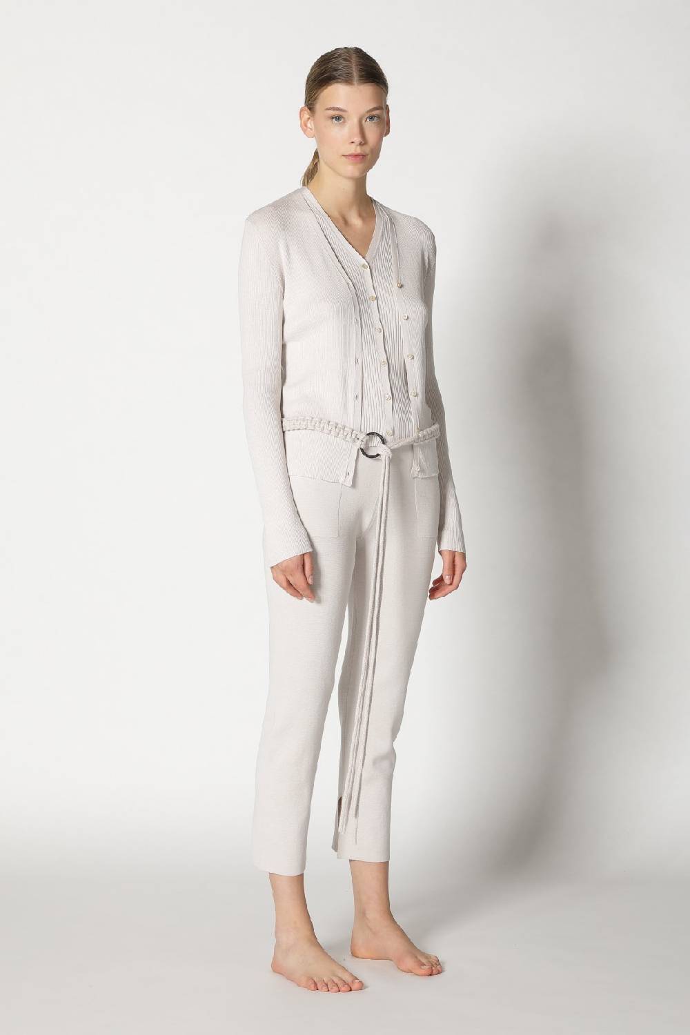 Sminfinity Silky Rib Cardy + Silky Rib Vest + Silky Cropped Pants + Hang Loose Ring Belt