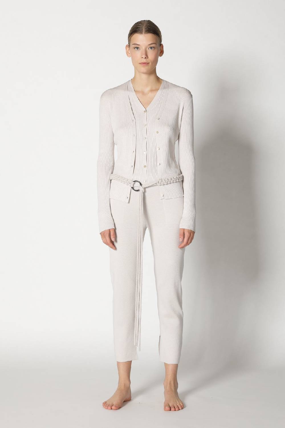 Sminfinity silky rib cardy + silky rib vest + silky cropped pants + hang loose ring belt