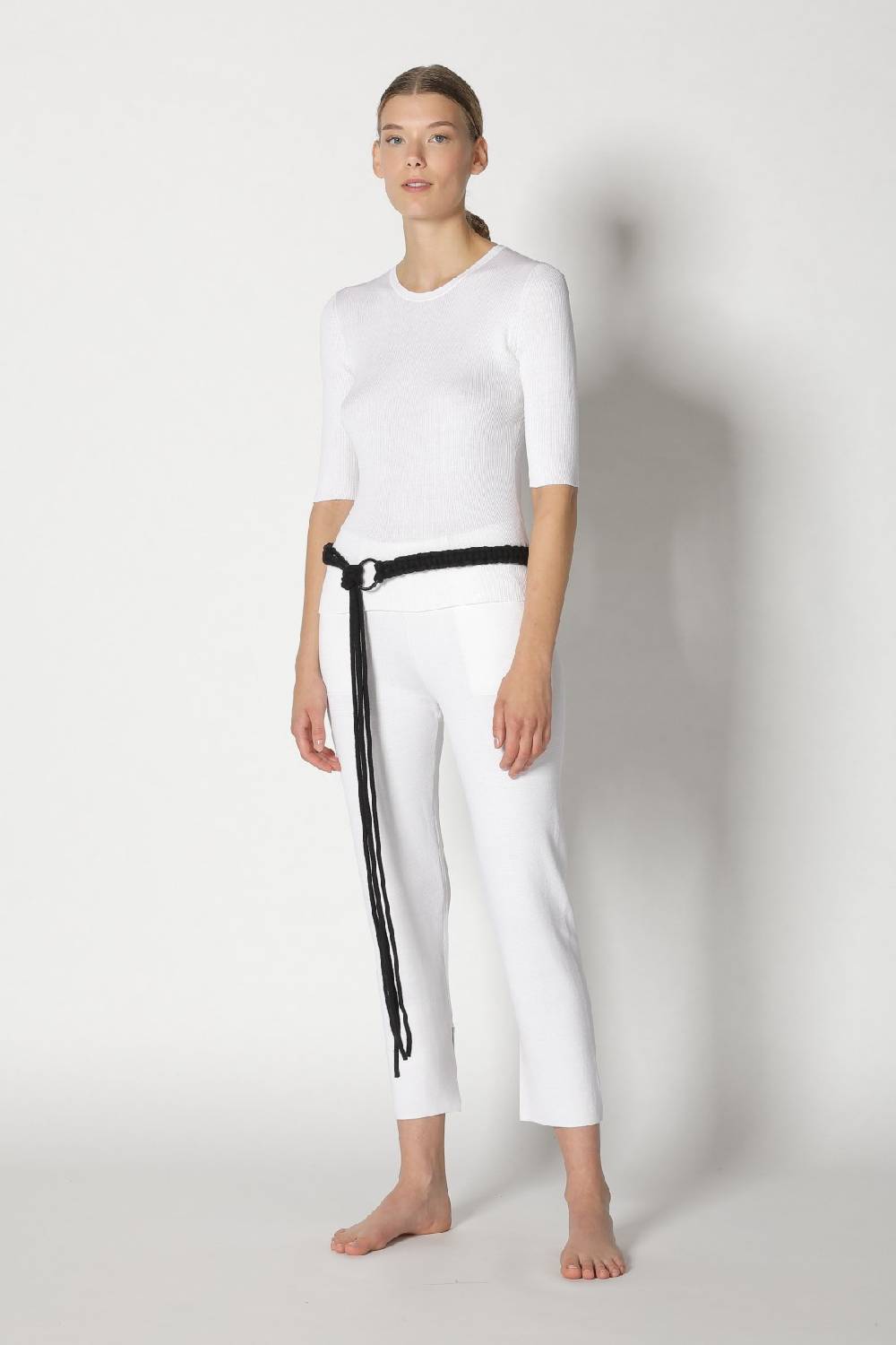 Sminfinity Silky Rib Crew T + Silky Cropped Pants + Hang Loose Ring Belt