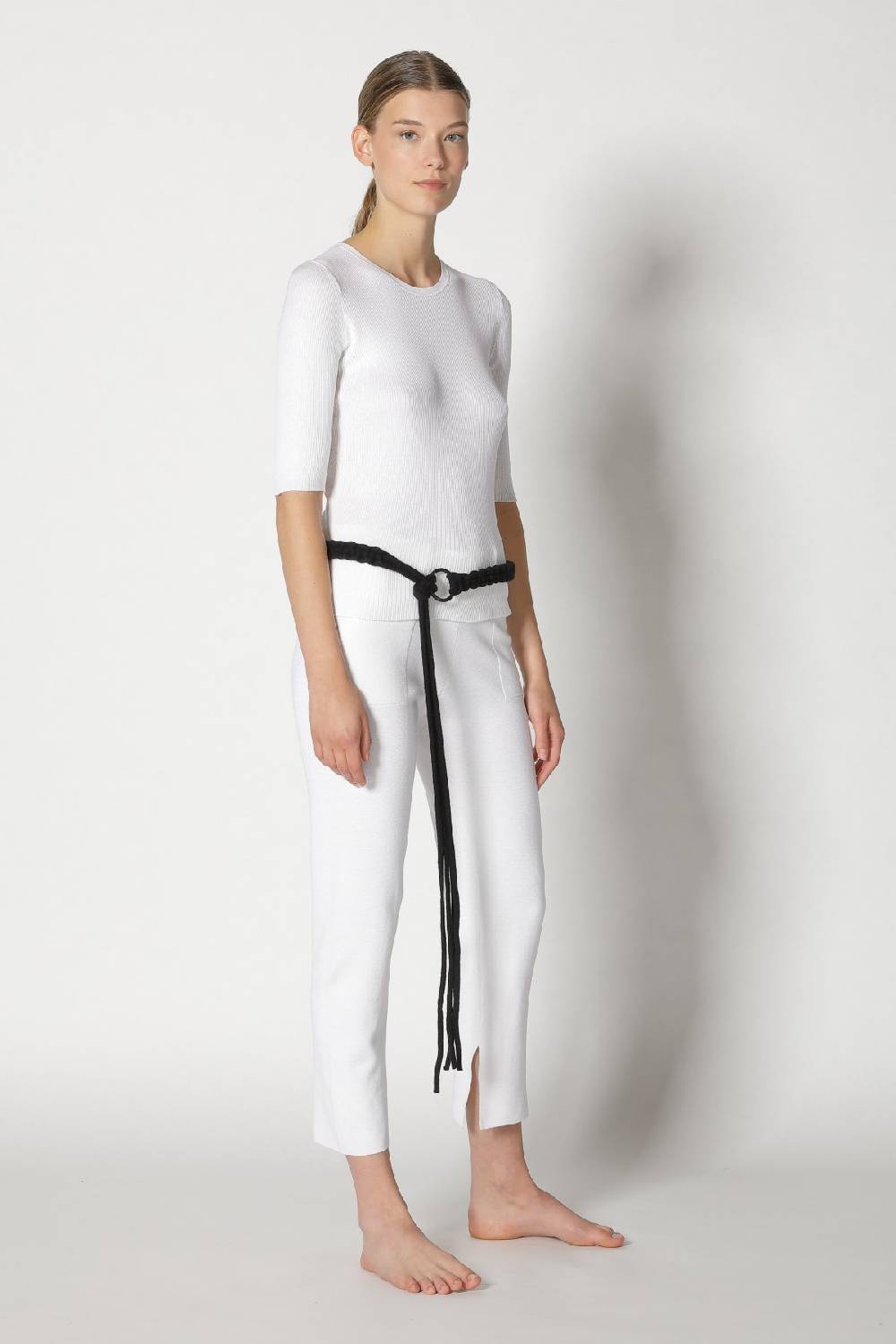 Sminfinity Silky Rib Crew T + Silky Cropped Pants + Hang Loose Ring Belt