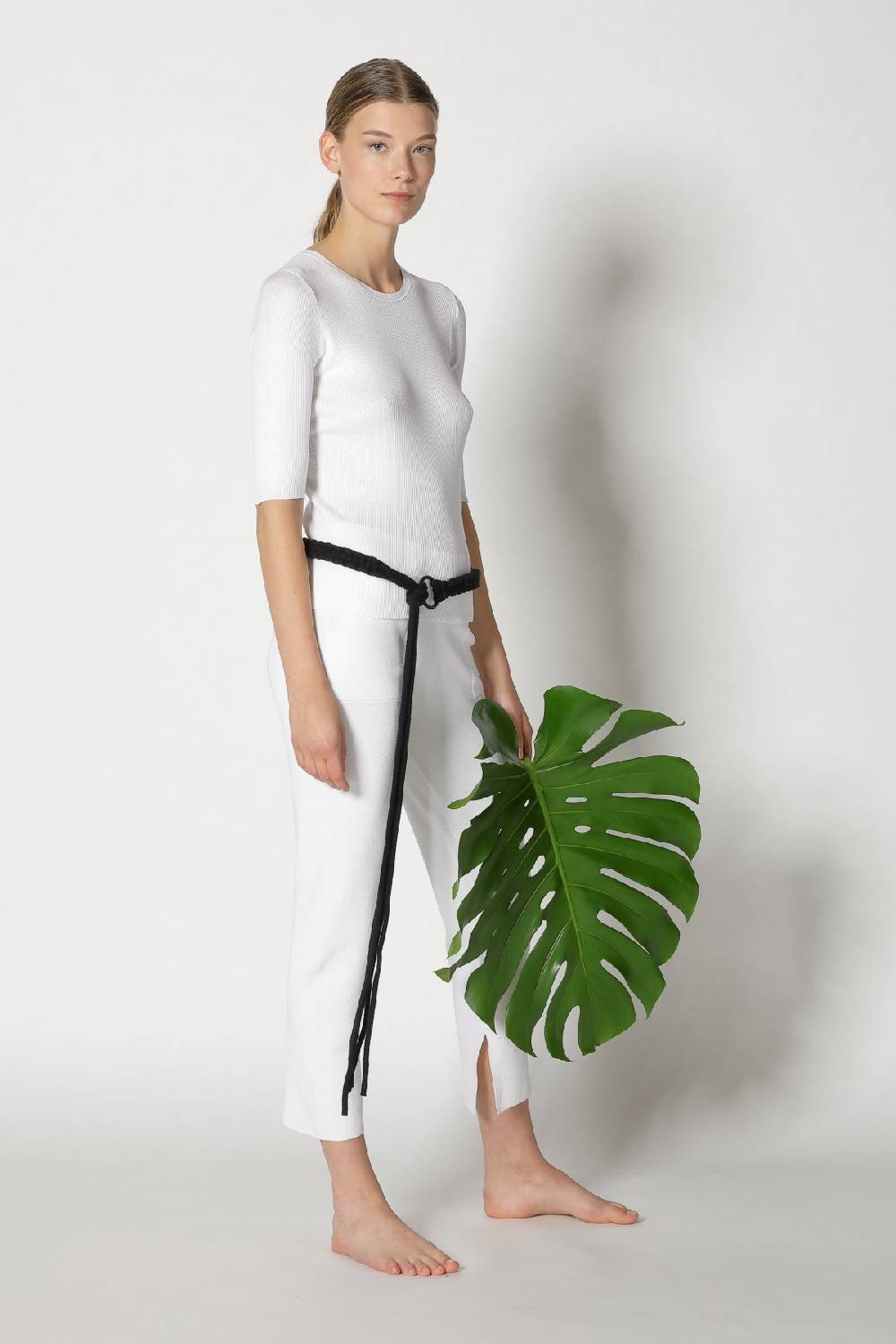 Sminfinity Silky Rib Crew T + Silky Cropped Pants + Hang Loose Ring Belt
