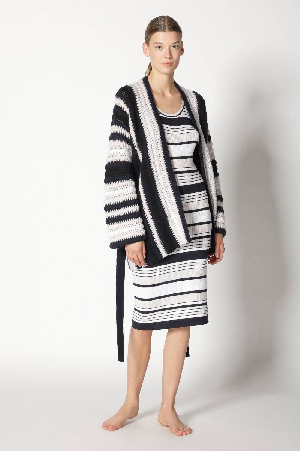 Sminfinity Silky Rib Stripe Tank Dress + Pure Stripe Crochet Jacket