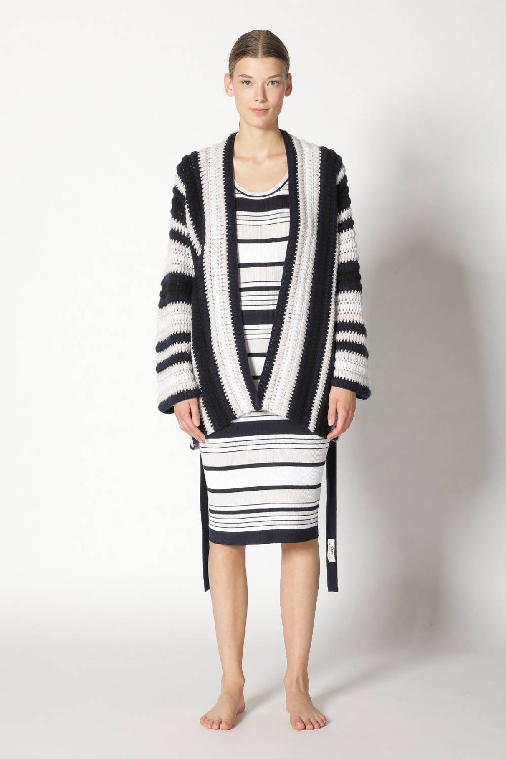 Sminfinity silky rib stripe tank dress + pure stripe crochet jacket Sminfinity silky rib stripe tank dress + pure stripe crochet jacket