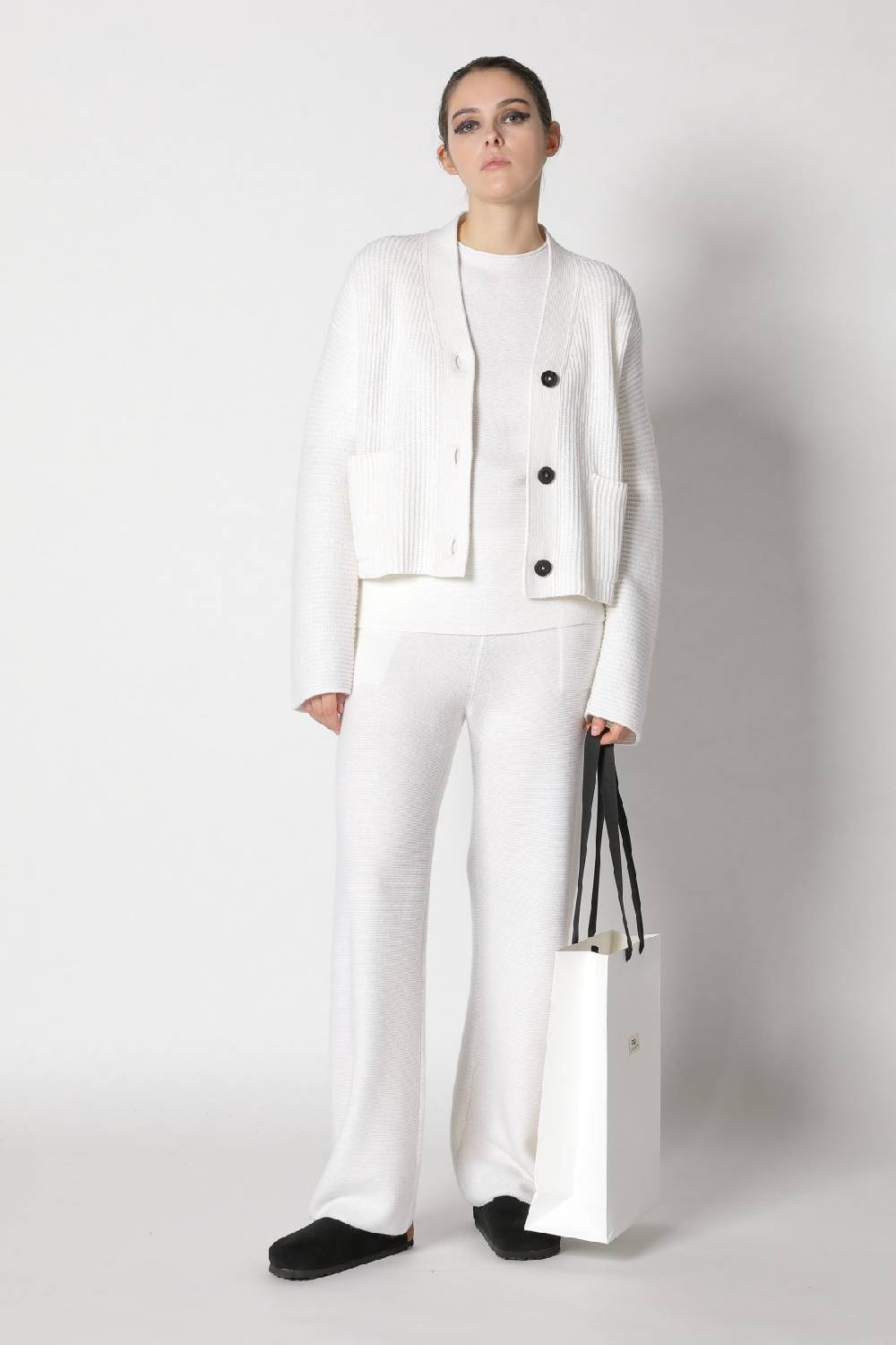 Sminfinity slouchy rib cardigan + garter T jumper + garter palazzo pants