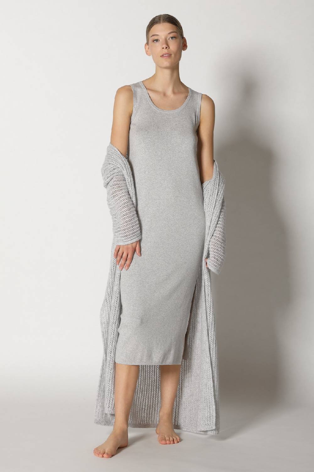 Sminfinity blurry airy coat + comfy maxi tank dress