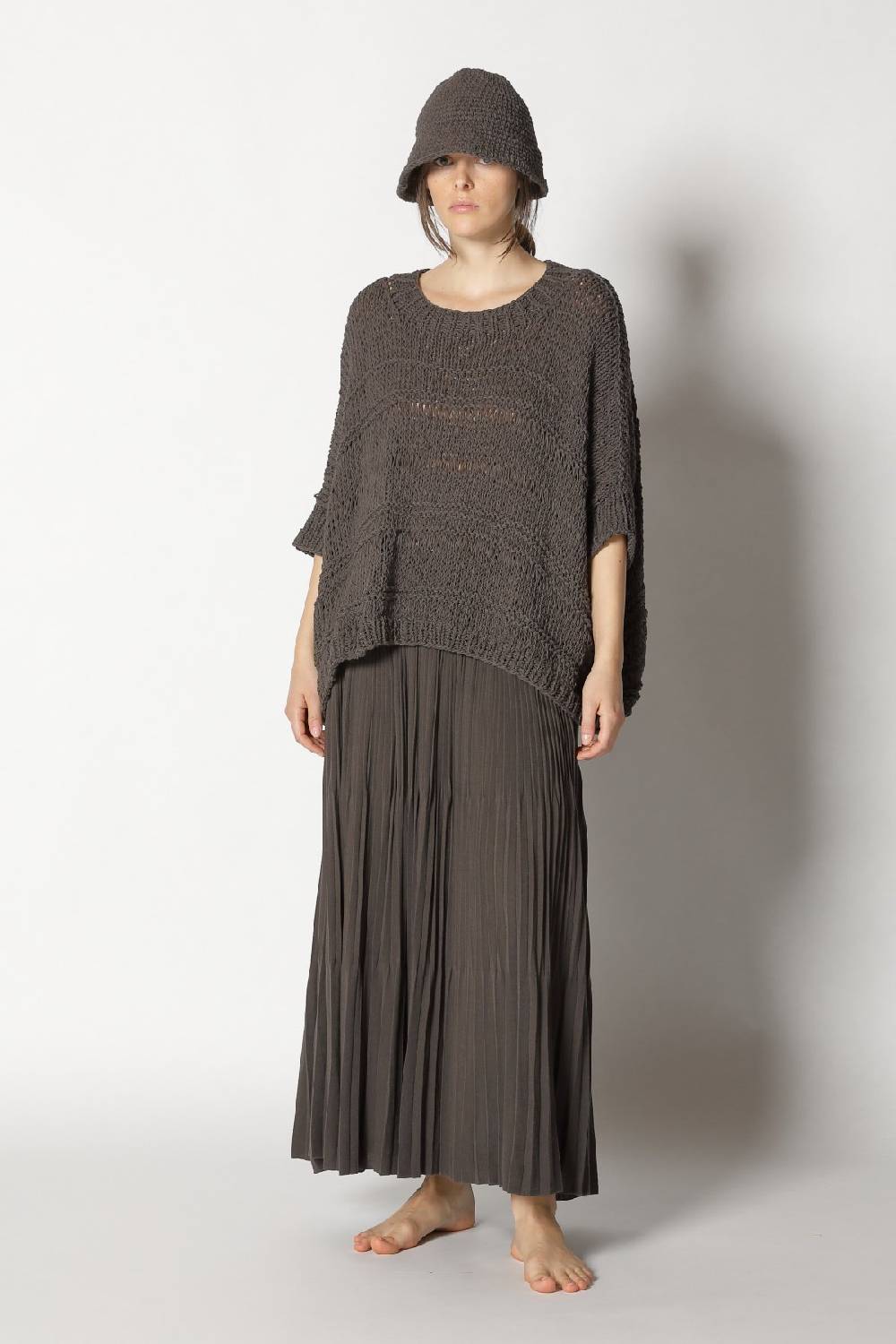 Sminfinity Loose Knit Cape Jumper + Pima Pleat Skirt