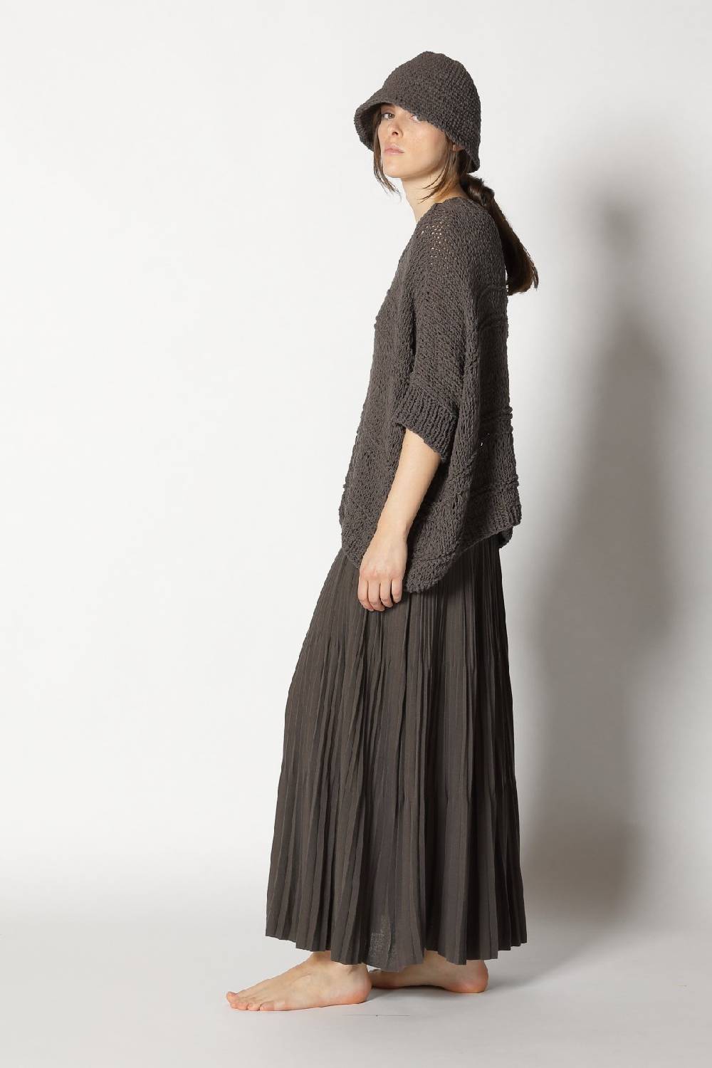 Sminfinity Loose Knit Cape Jumper + Pima Pleat Skirt