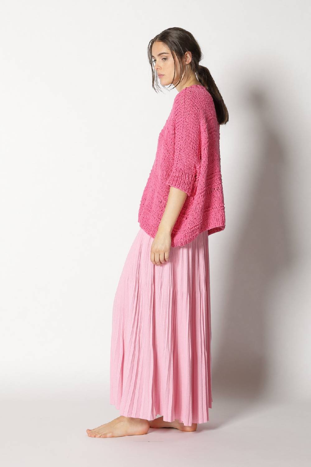 Sminfinity Loose Knit Cape Jumper + Pima Pleat Skirt