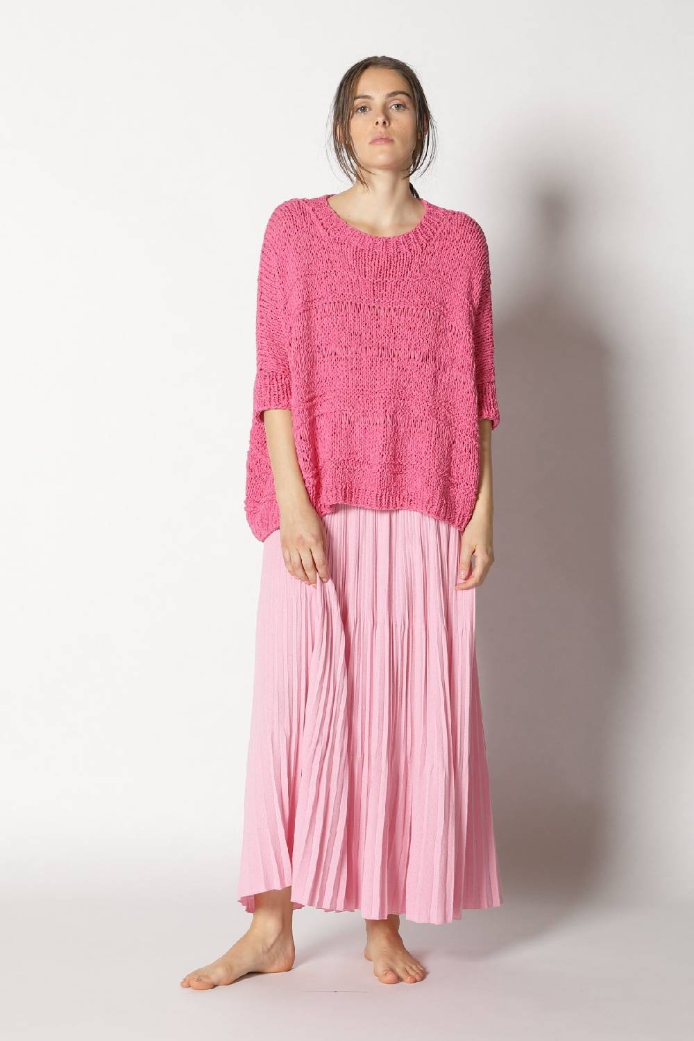 Sminfinity Loose Knit Cape Jumper + Pima Pleat Skirt