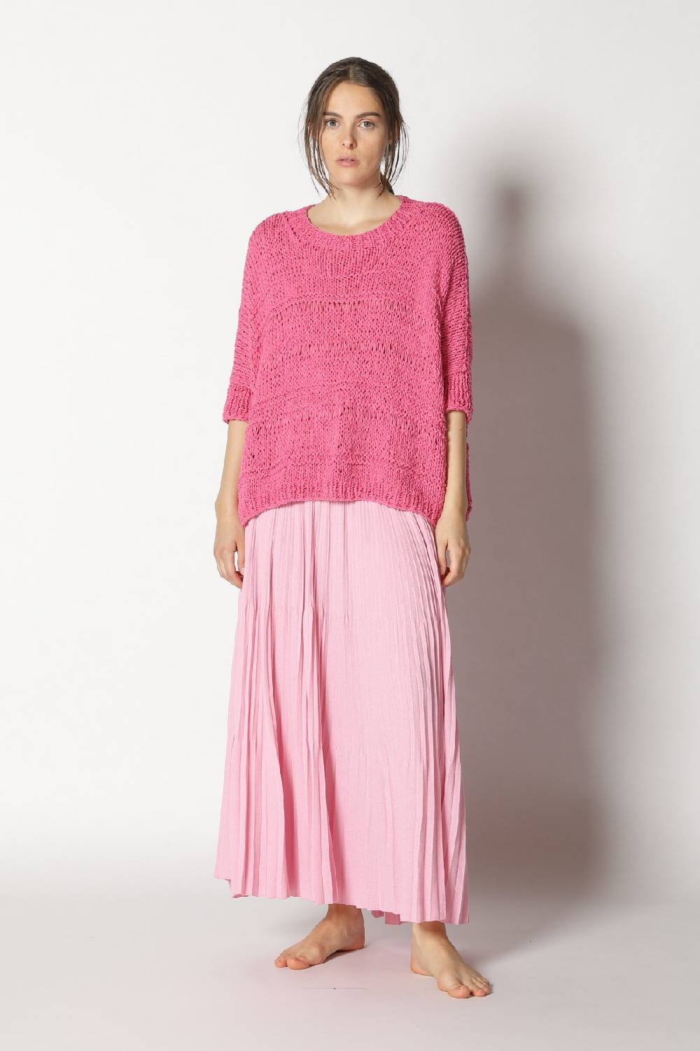 Sminfinity loose knit cape jumper + pima pleat skirt