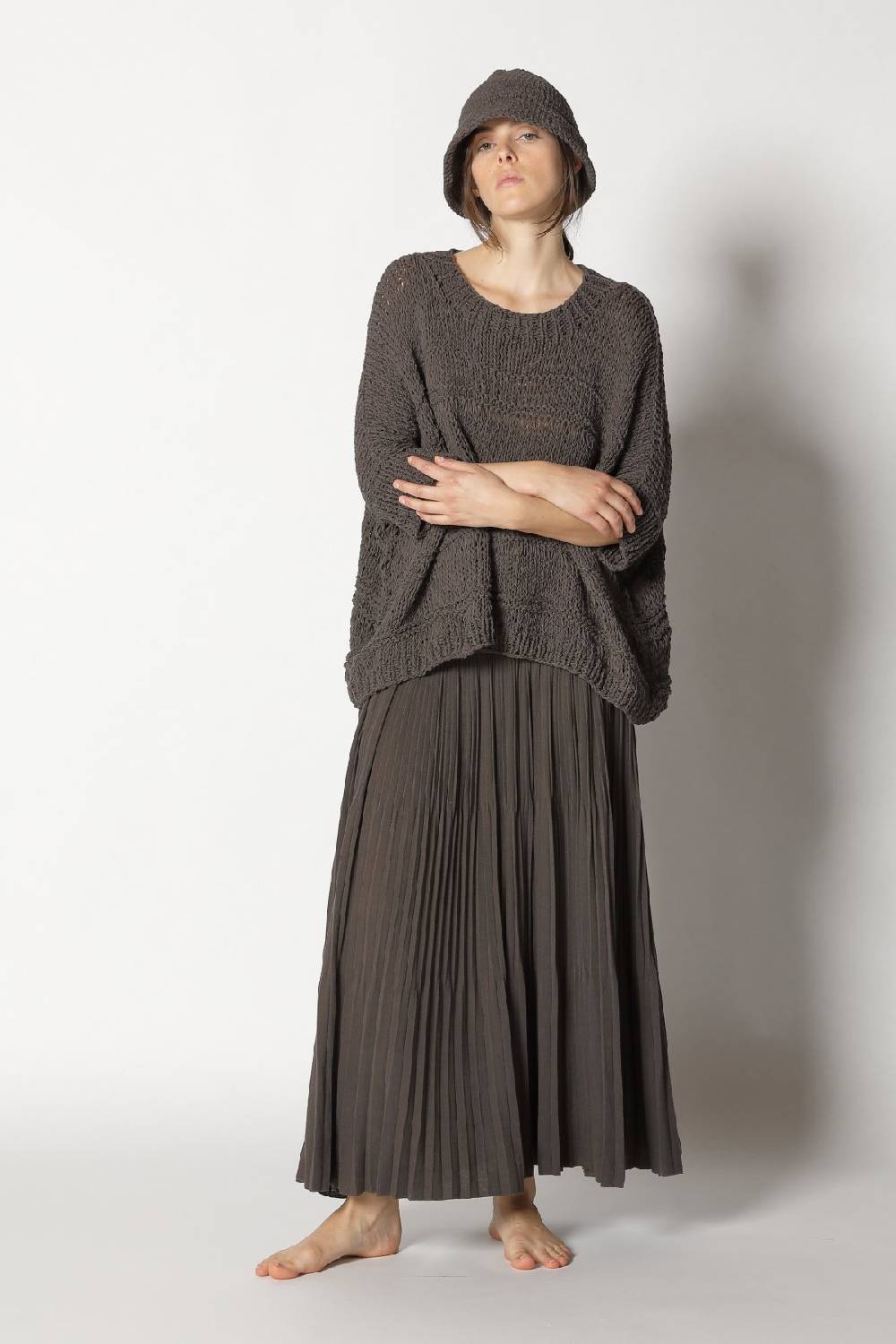 Sminfinity loose knit cape jumper + pima pleat skirt