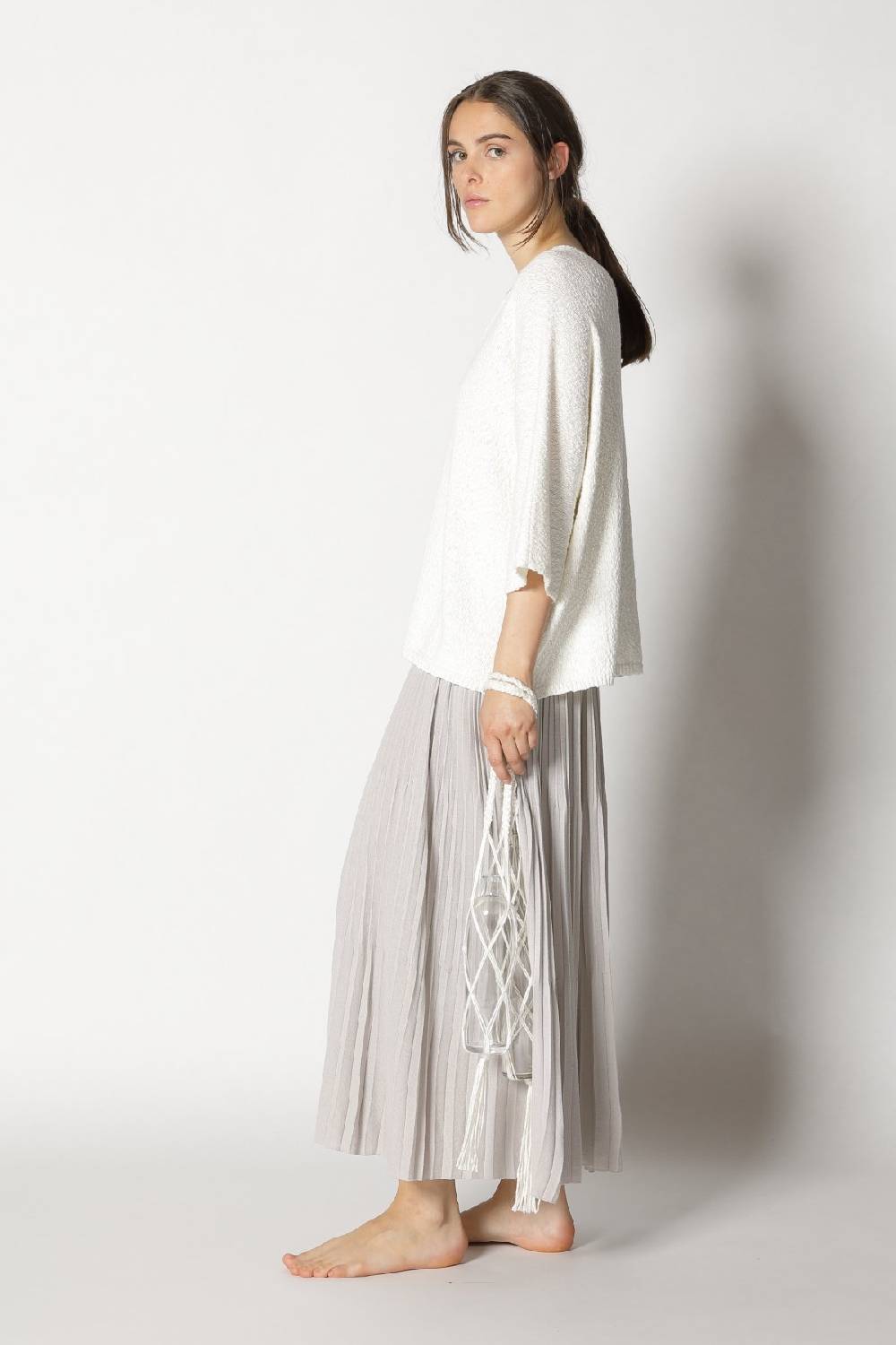 Sminfinity Nubbly V Neck + Pima Pleat Skirt