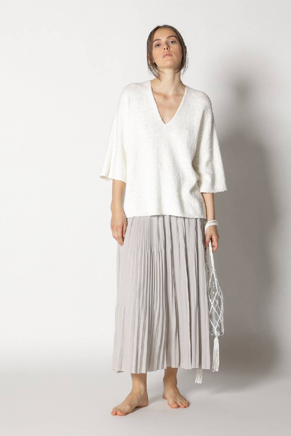 Sminfinity Nubbly V Neck + Pima Pleat Skirt