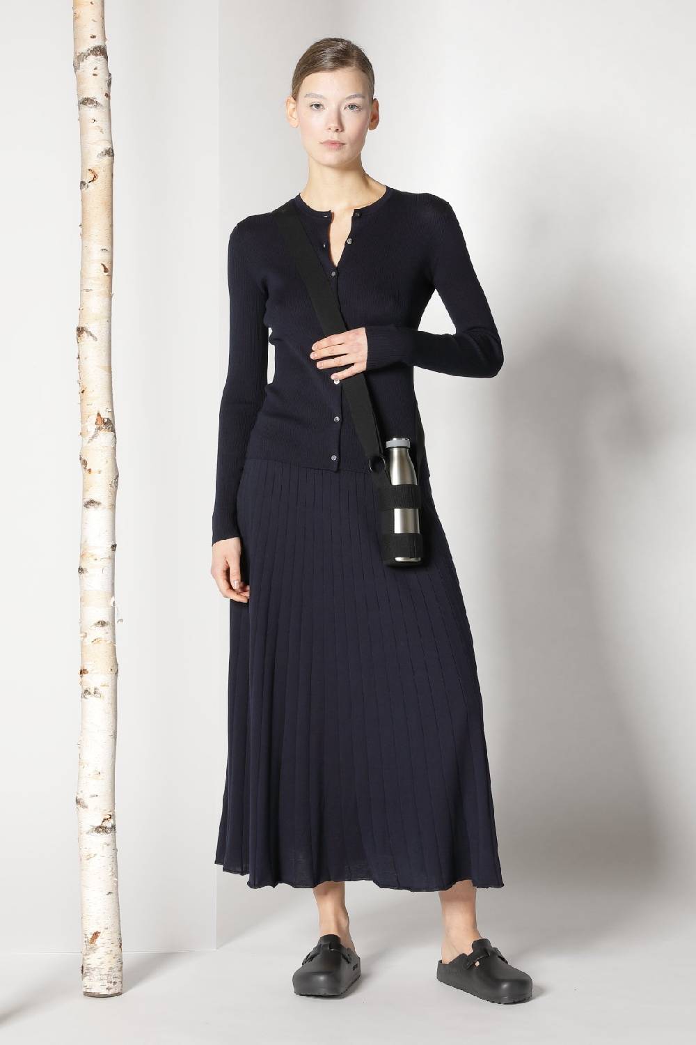 Sminfinity silky rib crew cardi + silky rib skirt