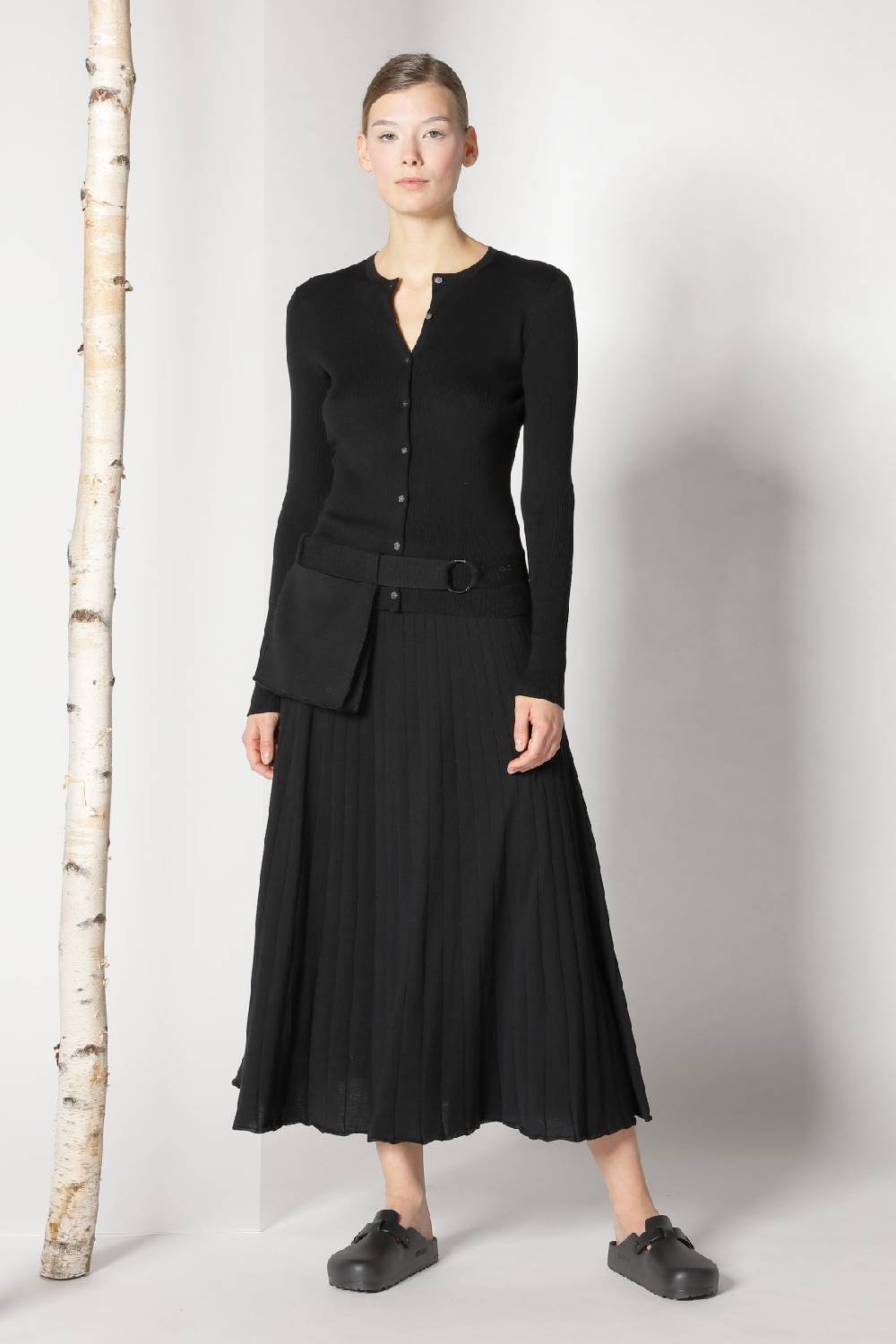 Sminfinity silky rib crew cardi + silky rib skirt