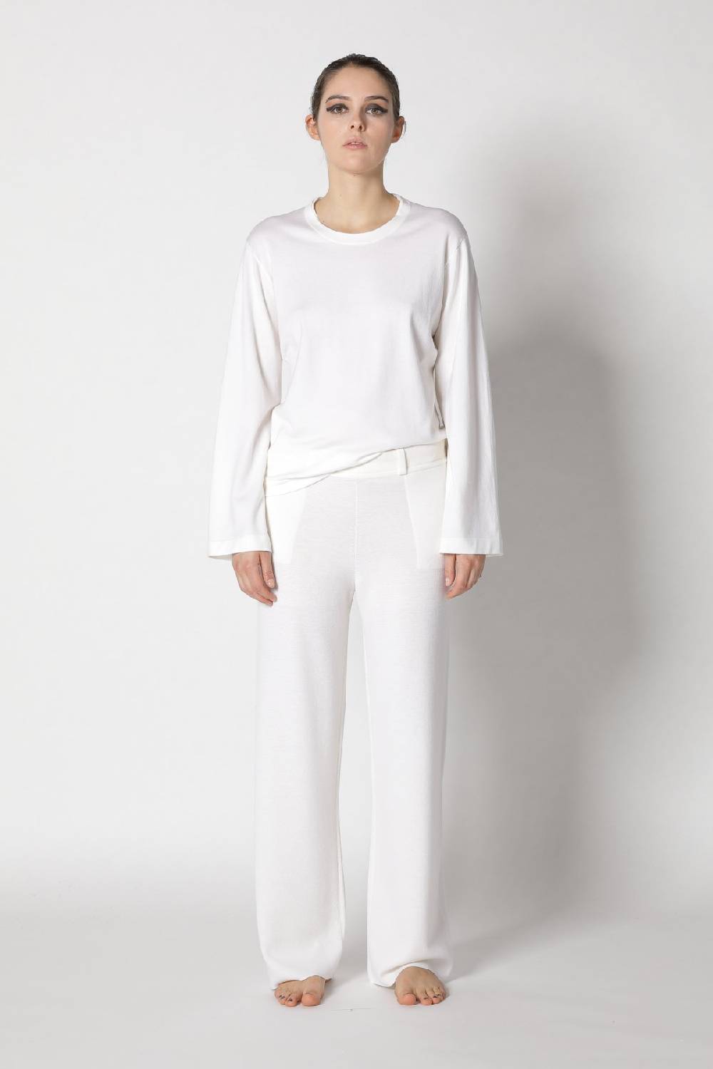 Sminfinity Stretchy Crewneck + Milano Palazzo Pants + Contrast Mouliné Scarf