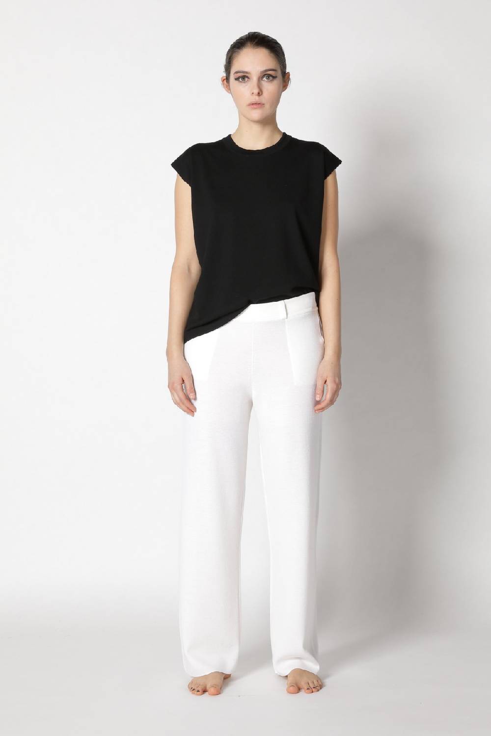 Sminfinity Stretchy Shell Top + Contrast Mouliné Scarf + Milano Palazzo Pants