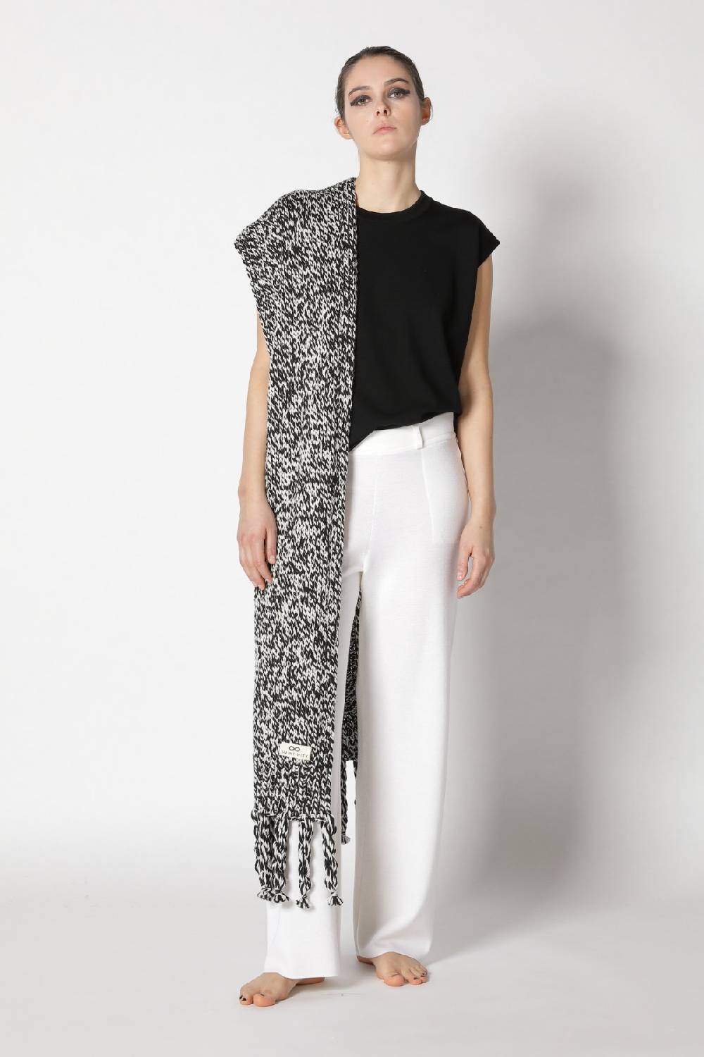 Sminfinity stretchy shell top + contrast mouliné scarf + milano palazzo pants