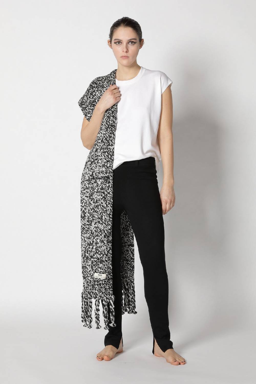 Sminfinity stretchy shell top + milano slim cut pants + contrast mouliné scarf