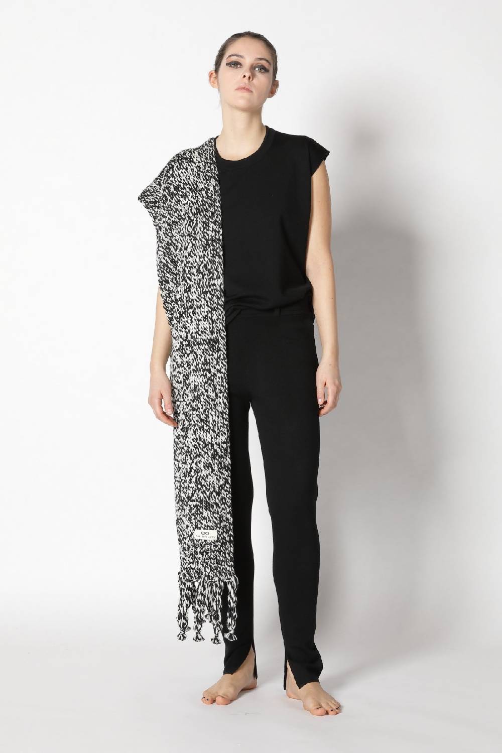Sminfinity stretchy shell top + milano slim cut pants + contrast mouliné scarf