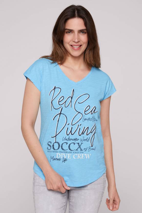 Soccx Ärmelloses Shirt mit V-Ausschnitt und Artwork aqua