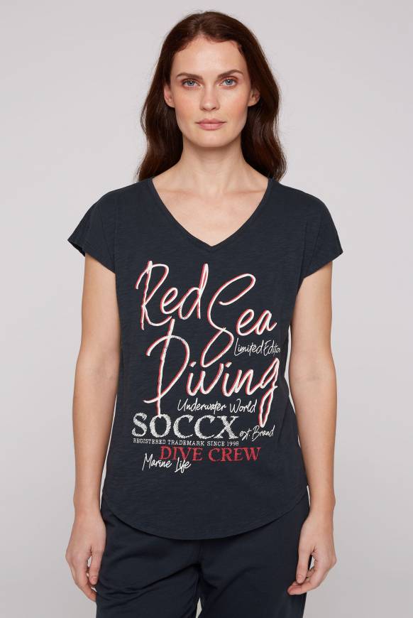 Soccx Ärmelloses Shirt mit V-Ausschnitt und Artwork classic navy