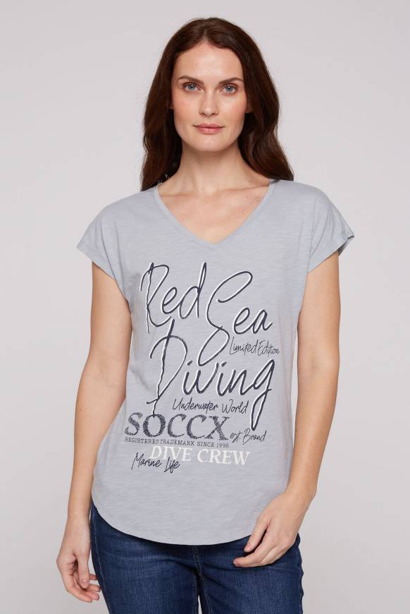 Soccx Ärmelloses Shirt mit V-Ausschnitt und Artwork cozy blue