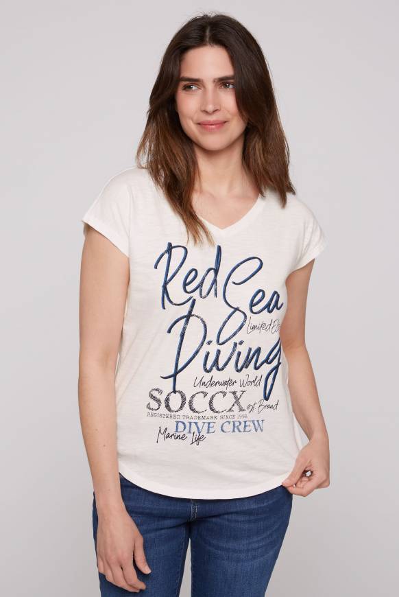 Soccx Ärmelloses Shirt mit V-Ausschnitt und Artwork ivory