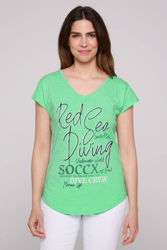 Soccx Ärmelloses Shirt mit V-Ausschnitt und Artwork regatta green