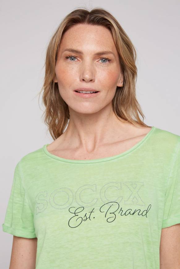 Soccx Ausbrenner-Shirt Mit Logo Aus Schmucksteinen Light Green