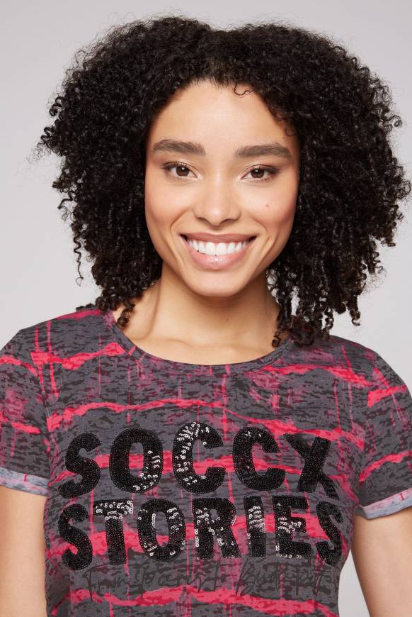 Soccx Ausbrenner-Shirt Mit Pailletten-Logo Pinky Red
