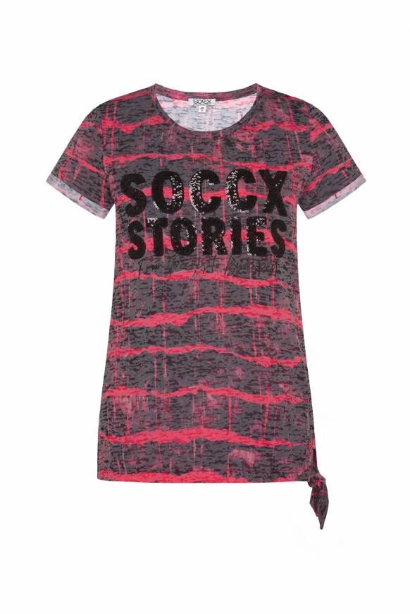 Soccx Ausbrenner-Shirt Mit Pailletten-Logo Pinky Red
