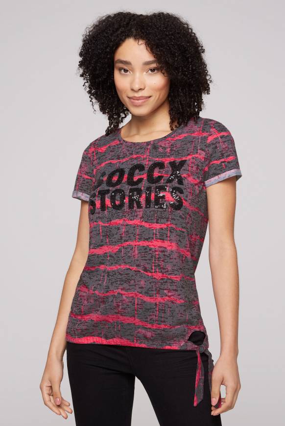Soccx Ausbrenner-Shirt mit Pailletten-Logo pinky red
