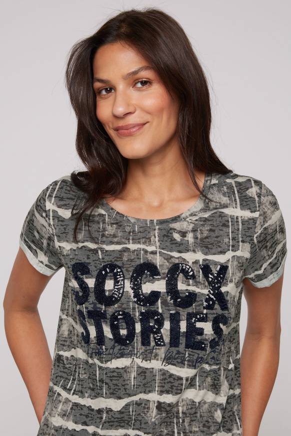 Soccx Ausbrenner-Shirt Mit Pailletten-Logo Stone Beige