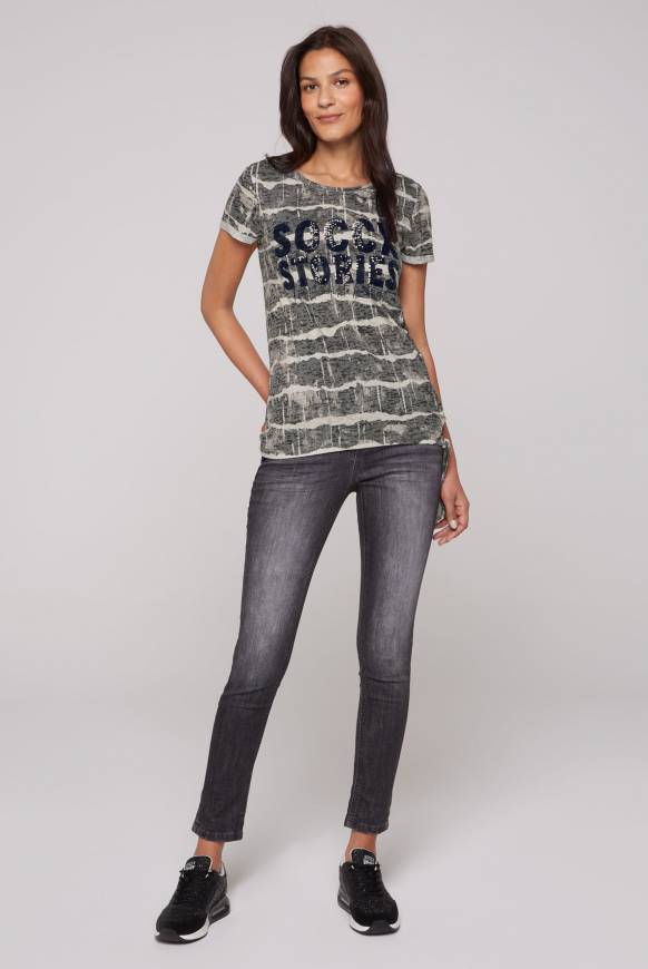 Soccx Ausbrenner-Shirt Mit Pailletten-Logo Stone Beige