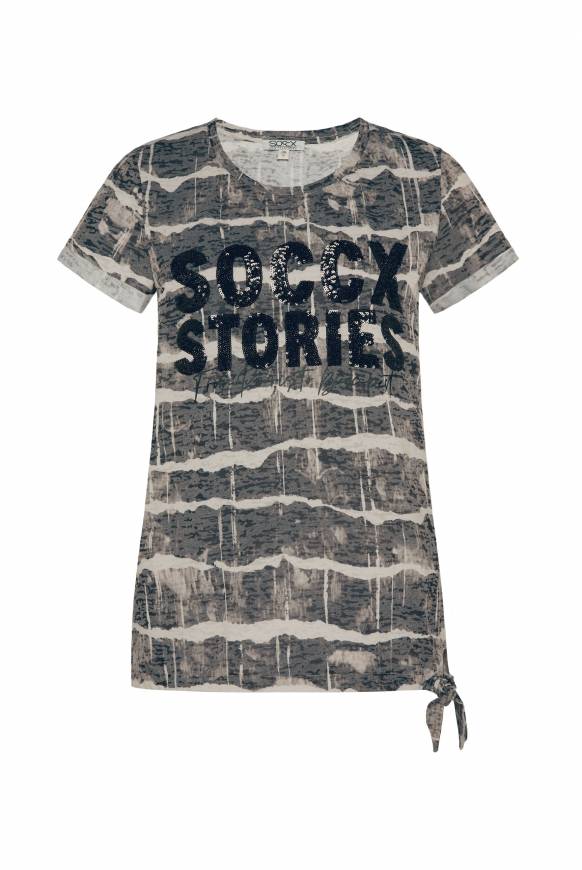 Soccx Ausbrenner-Shirt Mit Pailletten-Logo Stone Beige