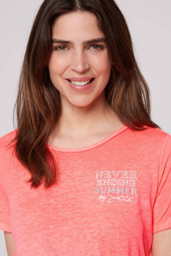 Soccx Ausbrenner-T-Shirt Mit Rücken-Print Neon Pink