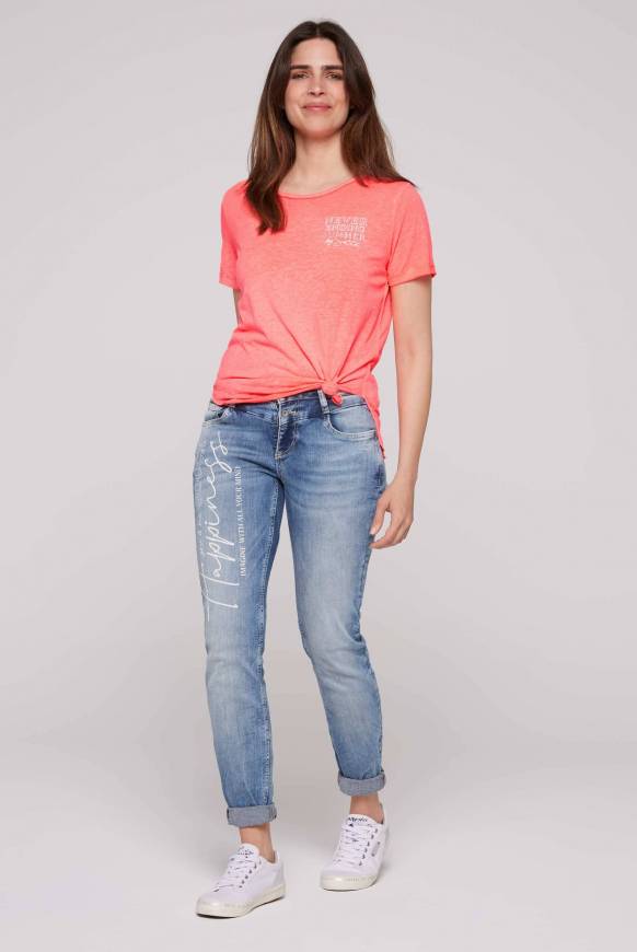 Soccx Ausbrenner-T-Shirt Mit Rücken-Print Neon Pink