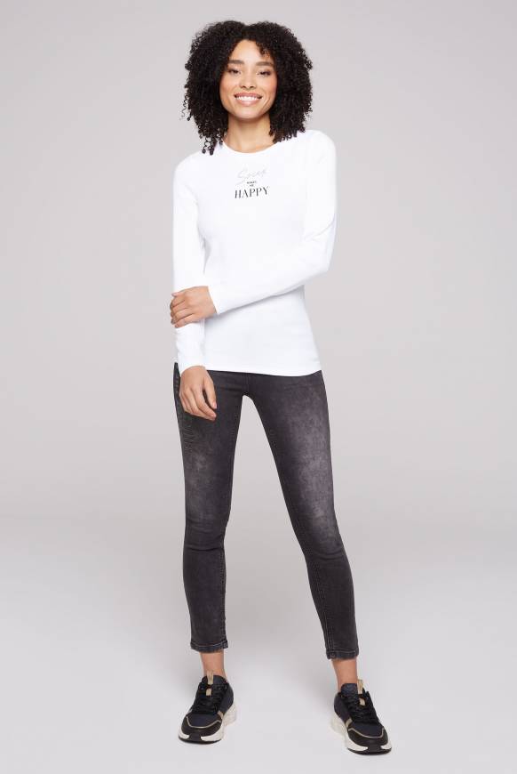 Soccx Basic Rippshirt Mit Glitter Wording Opticwhite
