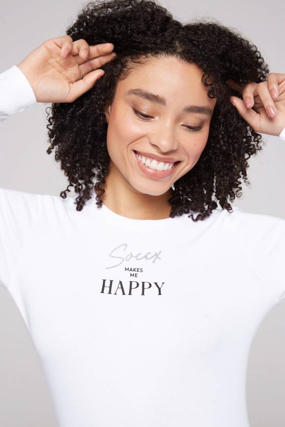Soccx Basic Rippshirt Mit Glitter Wording Opticwhite
