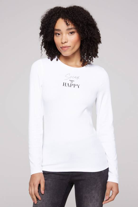 Soccx Basic Rippshirt mit Glitter Wording opticwhite