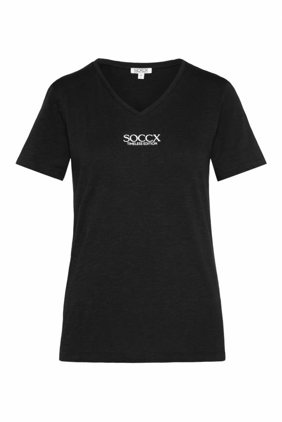 Soccx Basic T-Shirt Mit V-Ausschnitt Und Logo Black