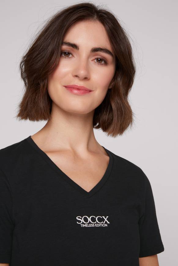 Soccx Basic T-Shirt Mit V-Ausschnitt Und Logo Black