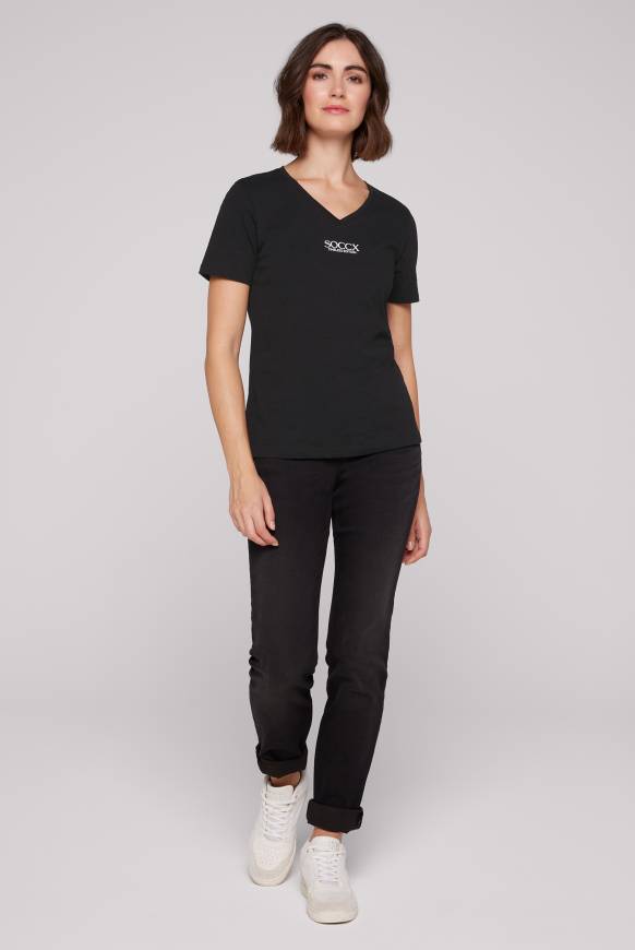 Soccx Basic T-Shirt Mit V-Ausschnitt Und Logo Black
